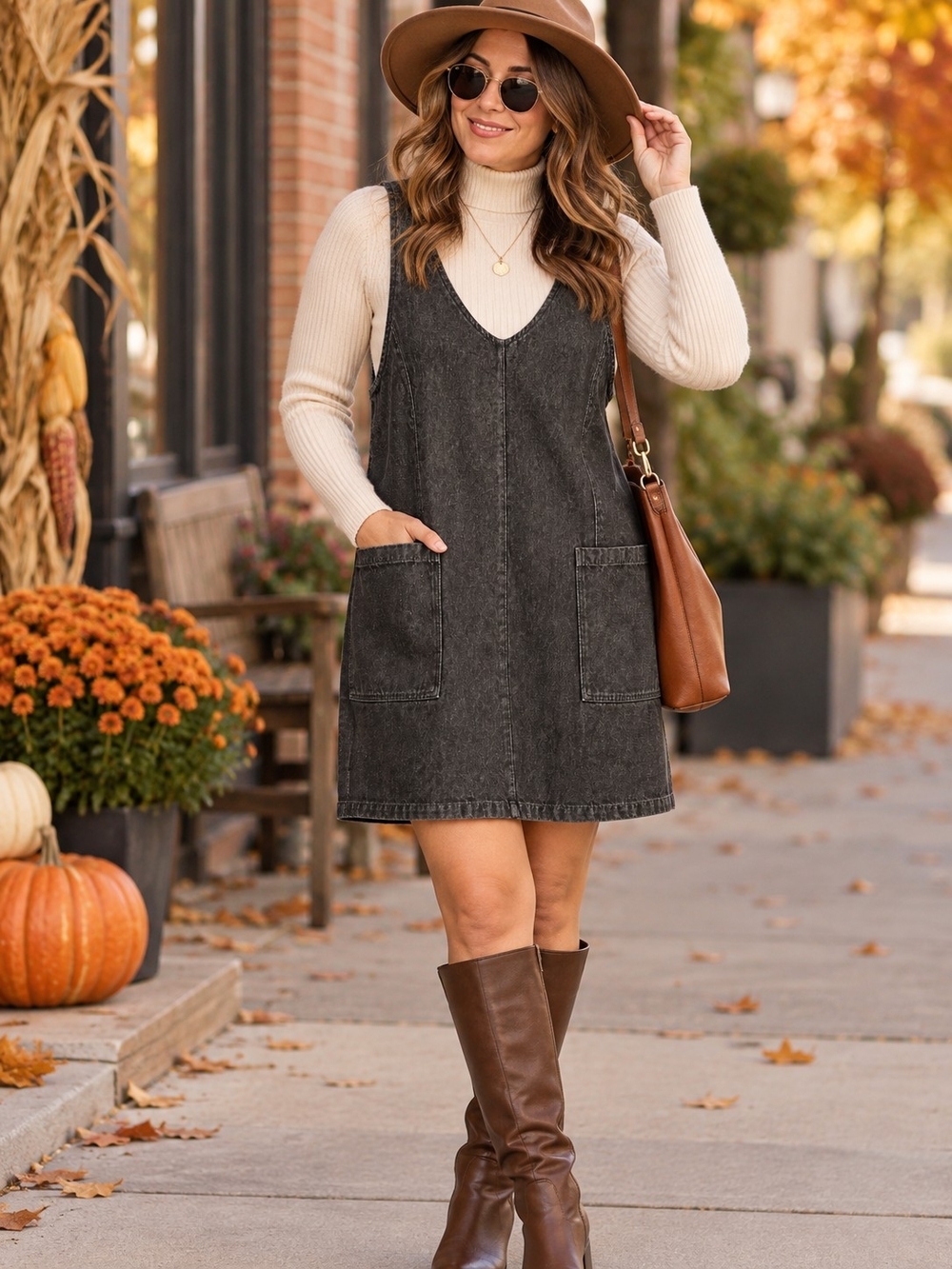 A232. Denim Jumper Dress Denim Mini Dress in Black Size Medium